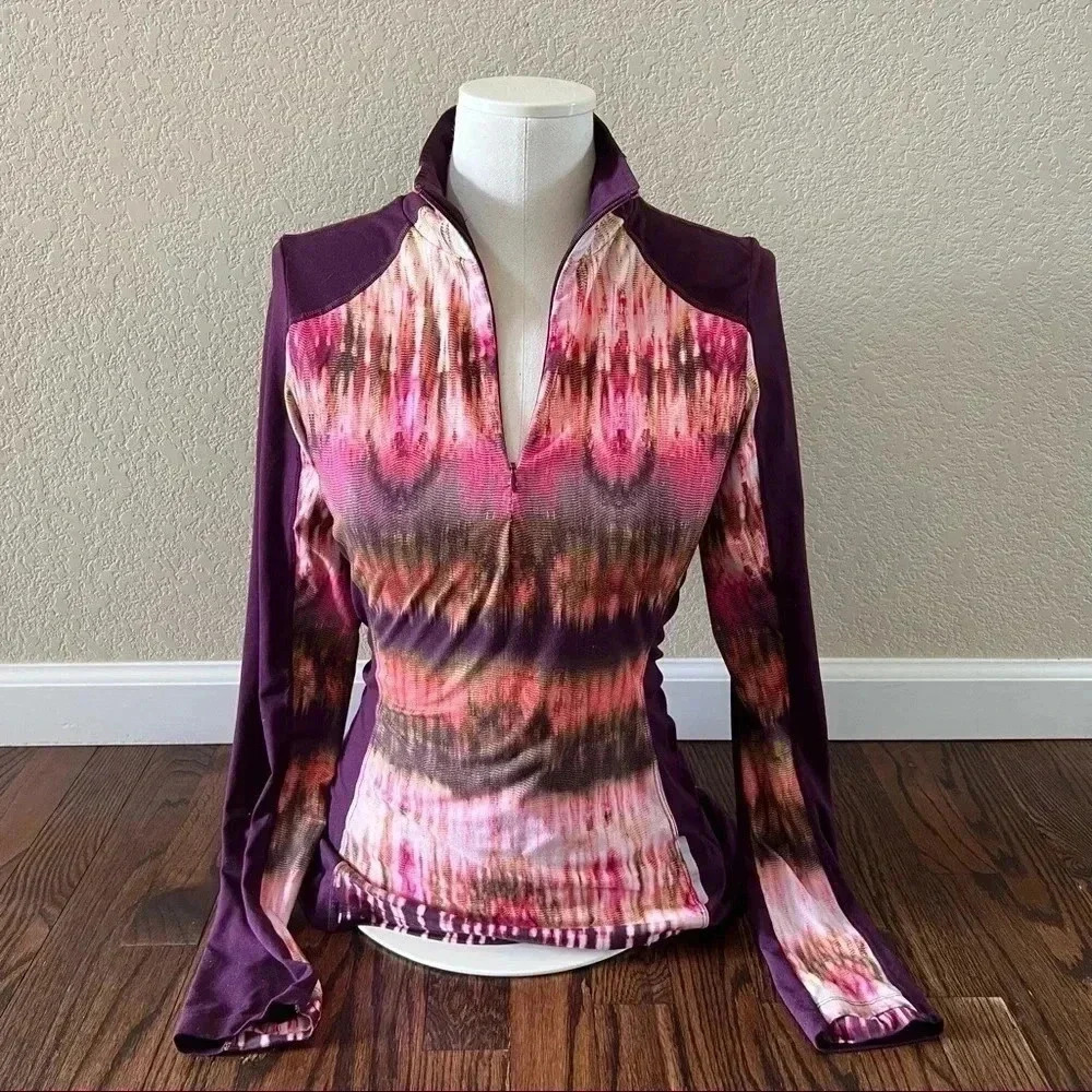 PRANA Women Sz S Purple Pink Sierra 1/4 Zip Long Sleeve Pullover Mock Neck Shirt